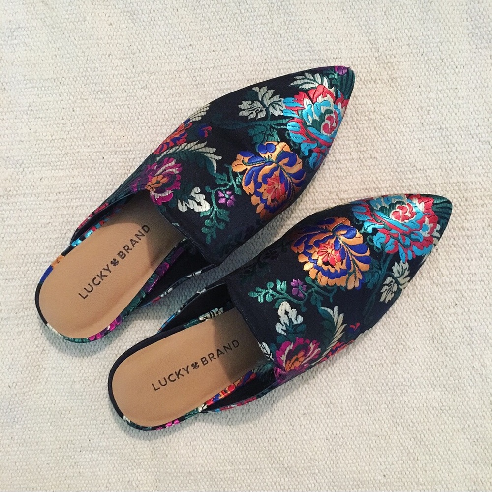 Floral embroidered mules